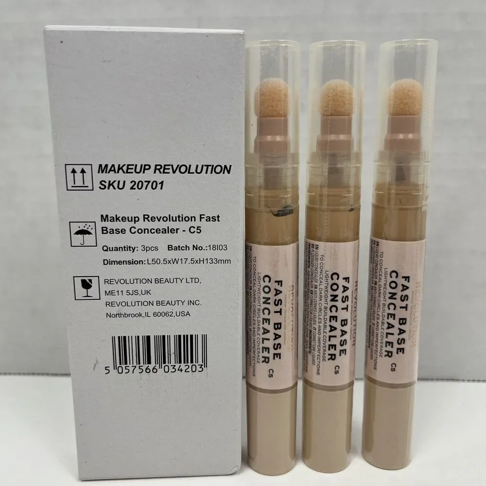 Revolution Fast Base Concealer C5 Lightweight Buildable 0.15 fl oz Lot of 3